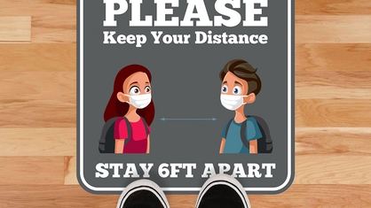 Please Keep Your Distance Gray Square High School Floor Sticker