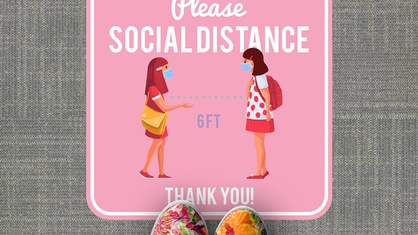 Please Social Distance Pink Square Elementary Floor Sticker