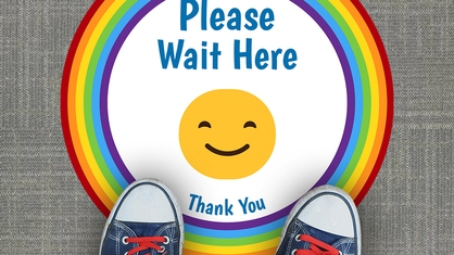 Please Wait Here Rainbow Circle Floor Sticker