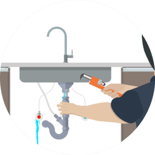 Plumber Repairing Leaking Pipe Under The Kitchen Sink Sticker