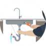 Plumber Repairing Leaking Pipe Under The Kitchen Sink Sticker