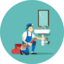 Plumber Repairing Pipe On Kitchen Teal Background Sticker