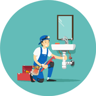 Plumber Repairing Pipe On Kitchen Teal Background Sticker