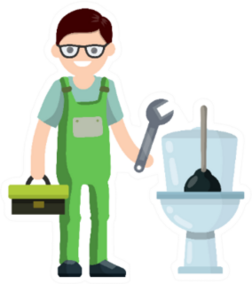 Plumber Repairs Toilet Bowl Cartoon Sticker