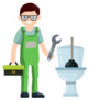 Plumber Repairs Toilet Bowl Cartoon Sticker