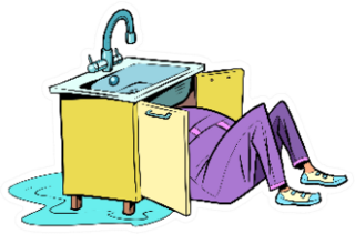 Plumber To Repair The Kitchen Sink Comic Cartoon Sticker