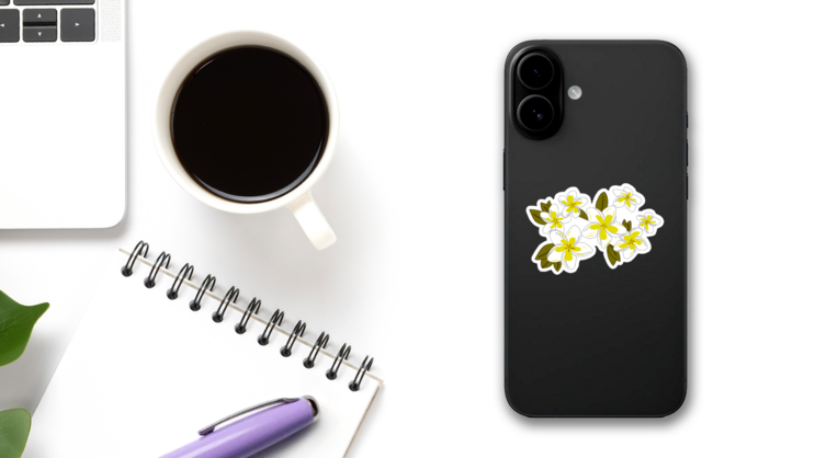 Plumeria Flowers Floral Tropical Set Sticker on a Phone (New) example
