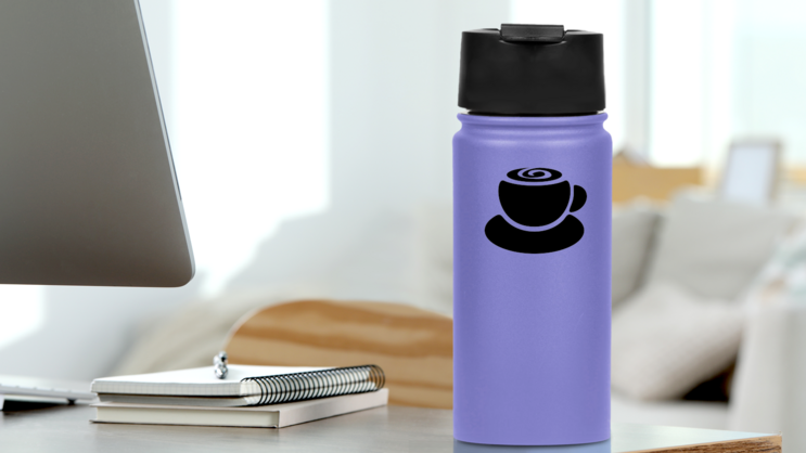 Plump Coffee Cup Swirl Sticker on a Water Bottle (New) example