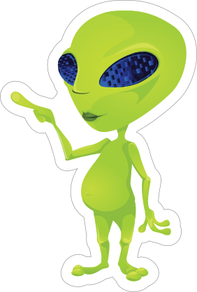 Pointing Green Alien Sticker