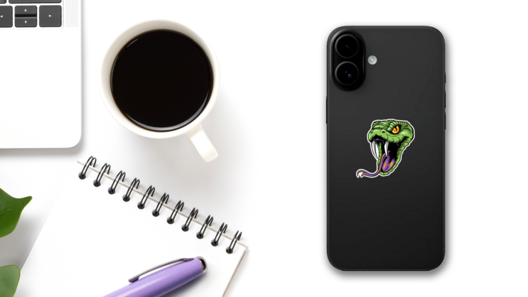 Poisonous Snake Head With A Long Forked Tongue Sticker on a Phone (New) example