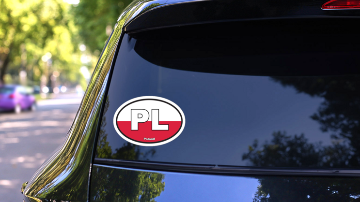 Poland Pl Flag Oval Sticker on a Rear Car Window (New) example