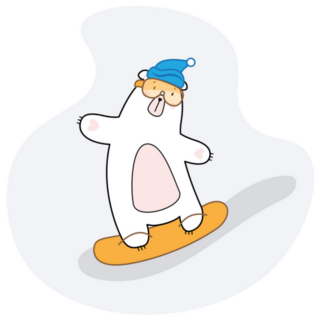 Polar Bear Flies Down The Mountain On Snowboard Sticker