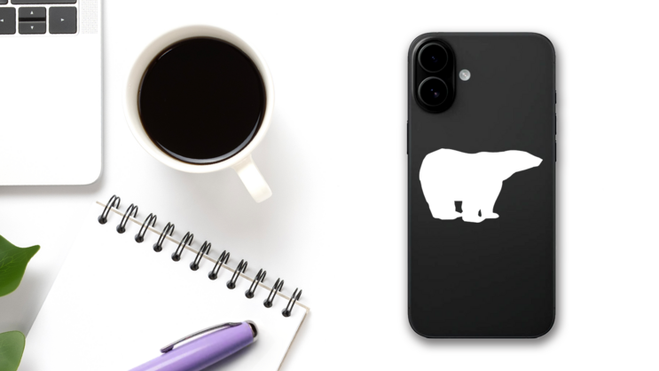 Polar Bear Silhouette Sticker on a Phone (New) example