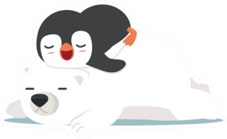 Polar Bear With Little Penguin Sleep Doodle Sticker
