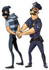 Police Officer Putting Thief in Handcuffs Sticker