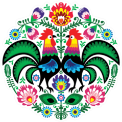 Polish Folk Art Floral Embroidery With Chickens Sticker