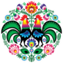 Polish Folk Art Floral Embroidery With Chickens Sticker