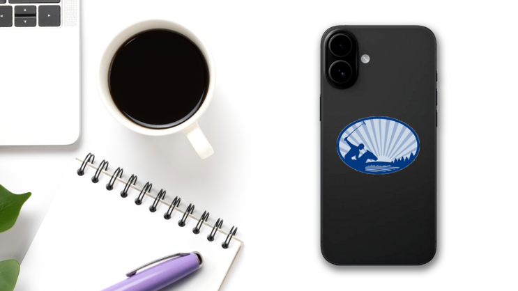 Polo Player Riding Horse Oval Sticker on a Phone (New) example