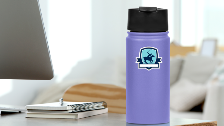 Polo Player Riding Horse Shield Crest Sticker on a Water Bottle (New) example
