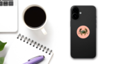 Polygonal Crab On Pink Sticker on a Phone (New) example