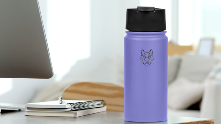 Polygonal Geometric Wolf Head Outline Origami Style Sticker on a Water Bottle (New) example