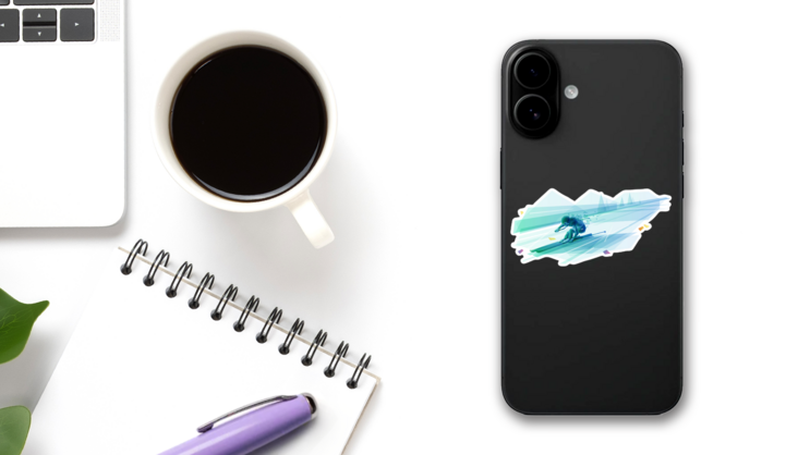 Polygonal Illustration Of Man Slalom Skiing Sticker on a Phone (New) example