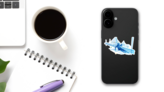 Polygonal Illustration Of Woman Slalom Skiing Sticker on a Phone (New) example