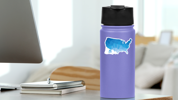 Polygonal Map Of USA Sticker on a Water Bottle (New) example