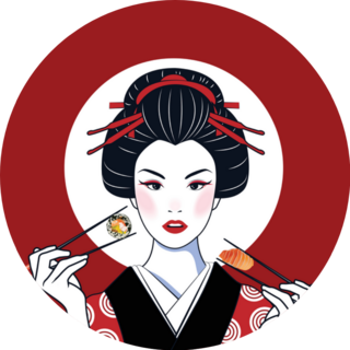 Pop Art Beautiful Japanese Woman Chopsticks With Sushi Sticker