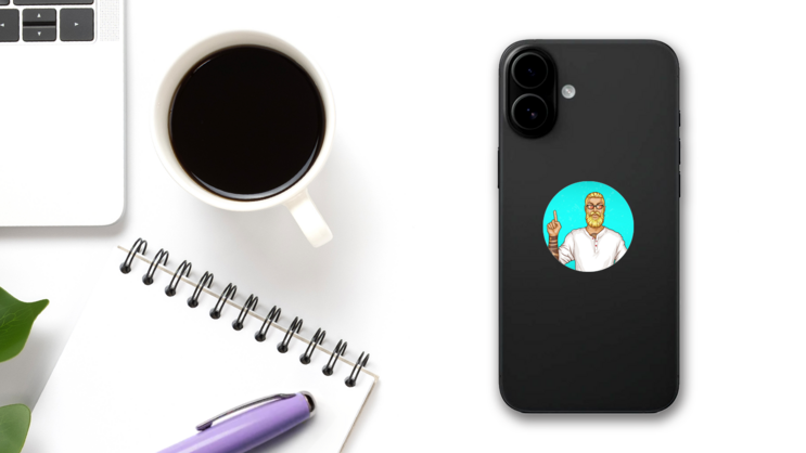 Pop Art Blonde Haired Man With Beard Sticker on a Phone (New) example