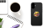 Pop Art Color Poodle Sticker on a Phone (New) example