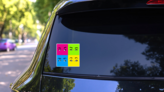 Pop Art Eyes Square Sticker on a Rear Car Window (New) example
