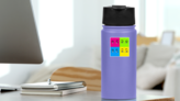 Pop Art Eyes Square Sticker on a Water Bottle (New) example