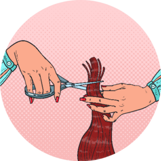 Pop Art Female Hairdressers Hands Cutting Hair Sticker