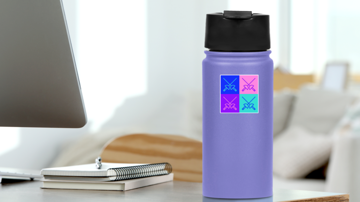 Pop Art Fencing Sticker on a Water Bottle (New) example