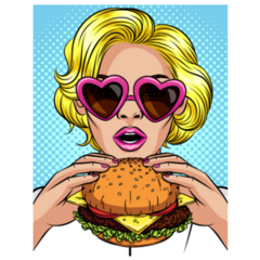Pop Art Girl Eating A Cheeseburger Sticker