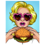 Pop Art Girl Eating A Cheeseburger Sticker