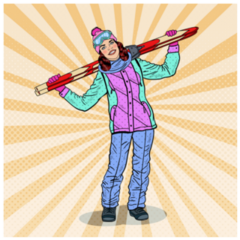 Pop Art Happy Woman With Skis Sticker