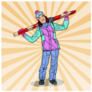 Pop Art Happy Woman With Skis Sticker