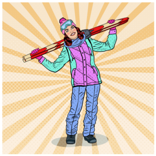 Pop Art Happy Woman With Skis Sticker