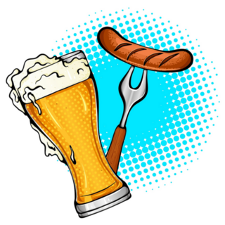 Pop Art Illustration Glass Of Beer And A Sausage Sticker