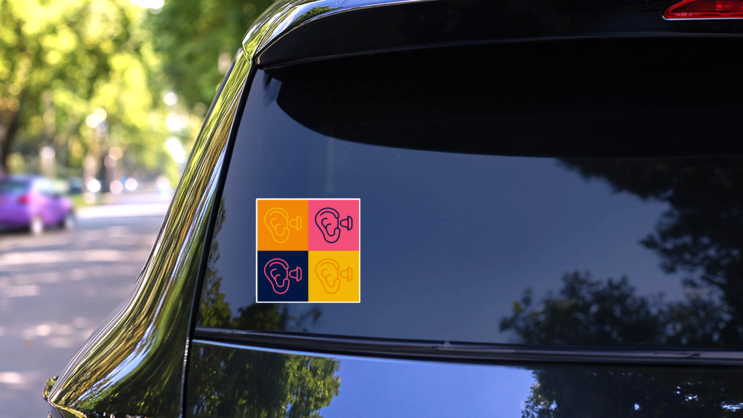 Pop Art Line Earplugs And Ear Icons Sticker on a Rear Car Window (New) example