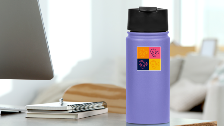 Pop Art Line Earplugs And Ear Icons Sticker on a Water Bottle (New) example
