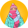 Pop Art Portrait Of Woman In Winter Sticker