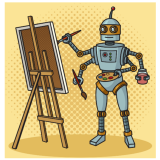 Pop Art Robot Painter Sticker