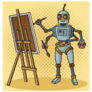 Pop Art Robot Painter Sticker