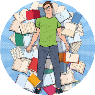 Pop Art Student Lying On The Floor Among Books Sticker