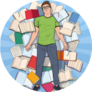 Pop Art Student Lying On The Floor Among Books Sticker