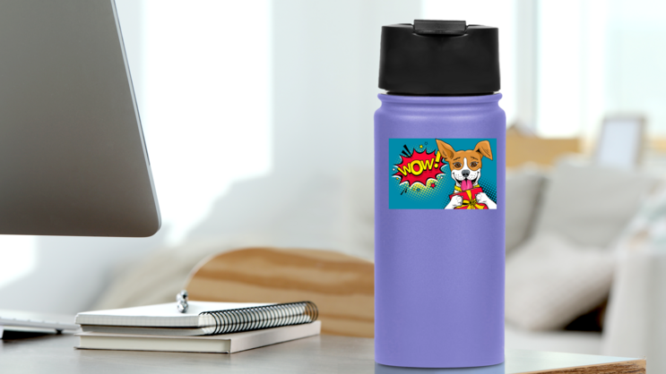 Pop Art Style Wow Dog Sticker on a Water Bottle (New) example