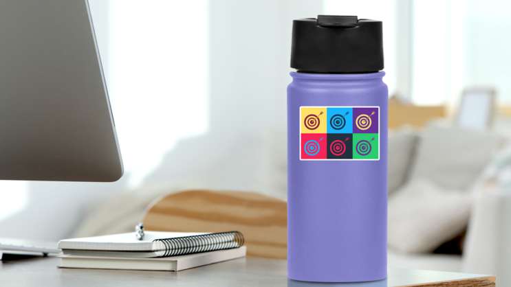 Pop Art Target With Arrow And Target Archery Icon Sticker on a Water Bottle (New) example